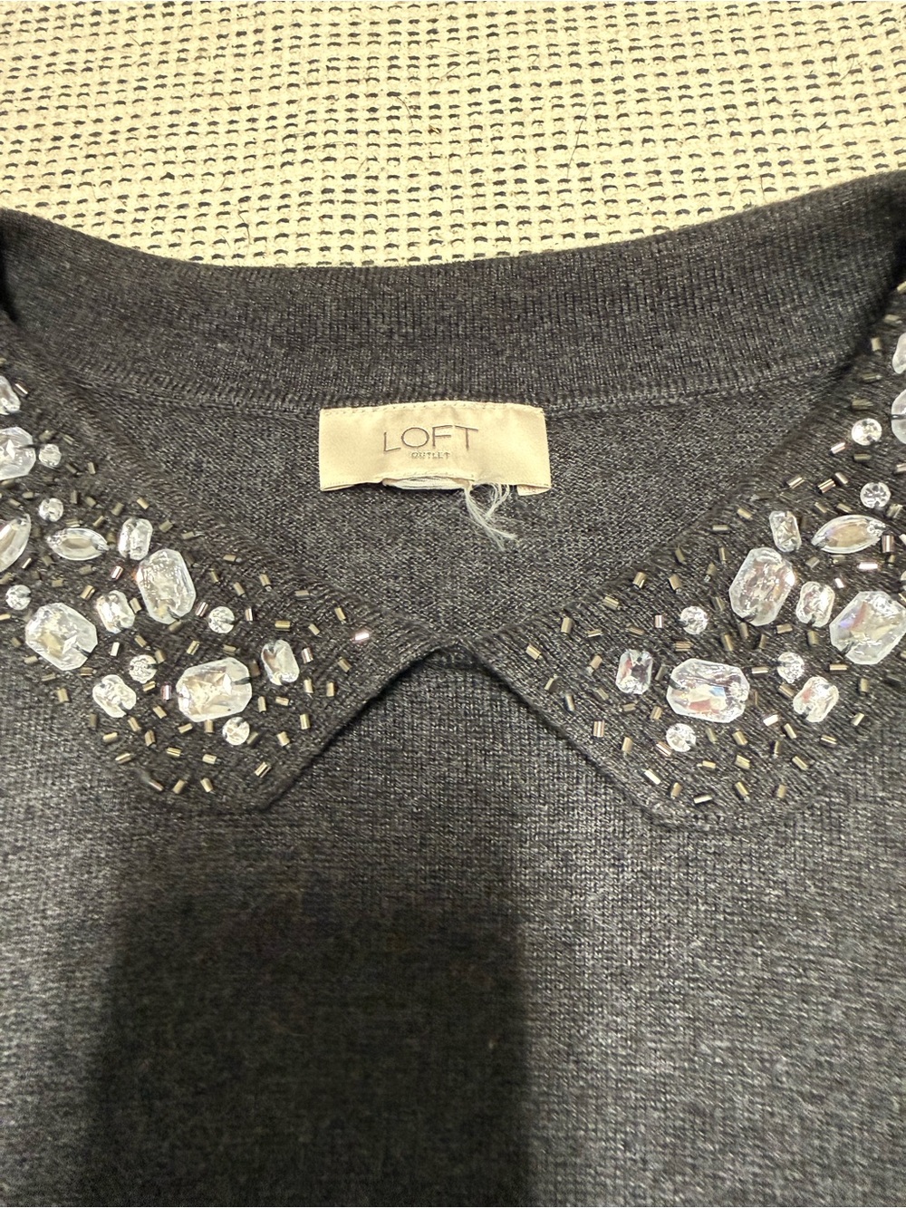 LOFT Charcoal Embellished-Collar Sweater